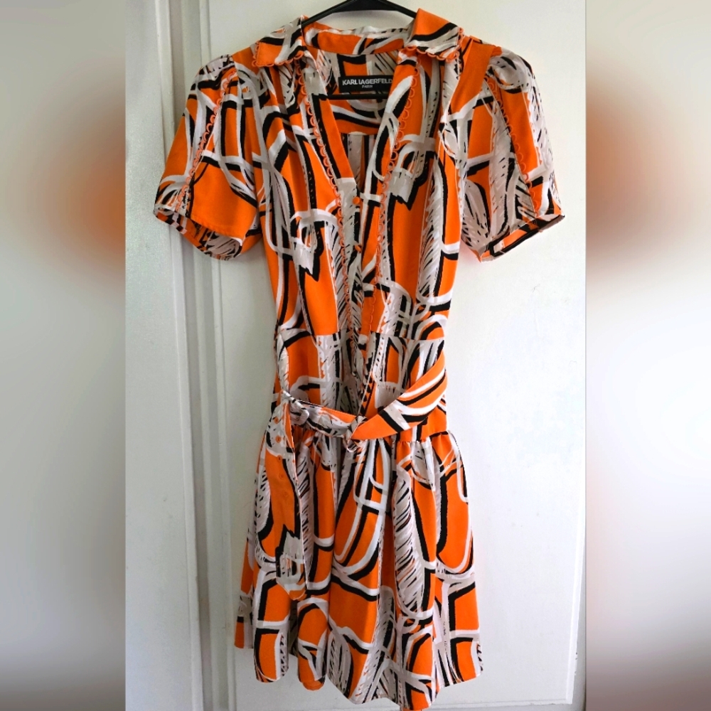 Karl Lagerfeld Women Belted Printed A Line Mini Dress